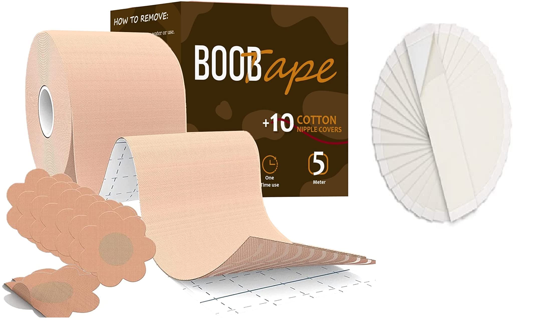 Boob Tape with 10 Nipple Pasties & 36 Fashion Tape Body Tape for Women Push Up & Lifting Breast Tape Breast Lift Bra Tape Bob Tape for Breast Lift Double Sided Tape for Clothes