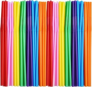 ALINK 100pcs Assorted Colored Plastic Disposable Drinking Straws, 10.2 inch Long Bendy Party Straws