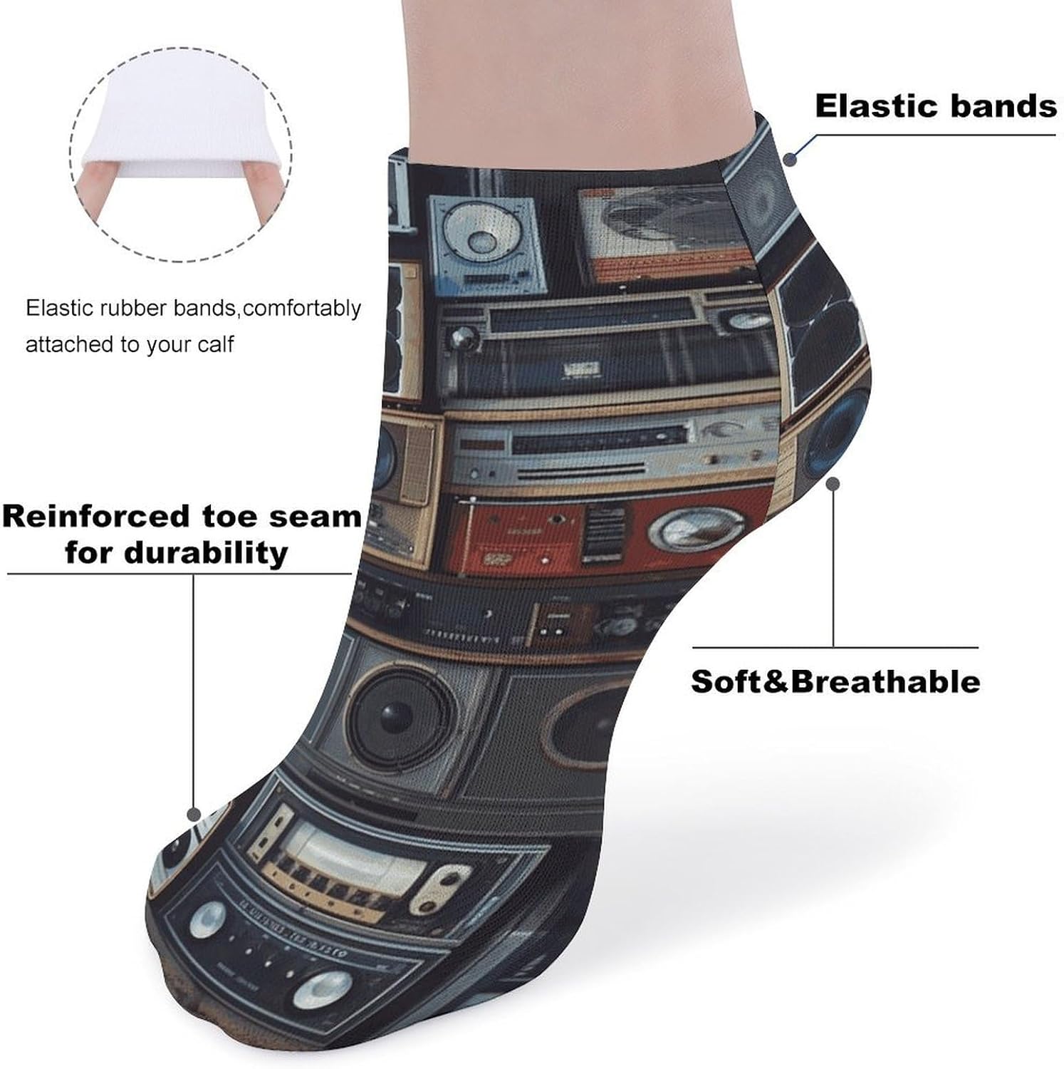 5 Pairs Vintage Wall Ankle Socks Breathable Low Cut Short Socks