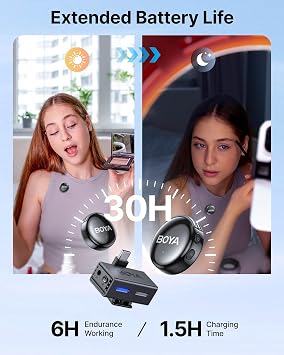 BOYA BOYALINK 3 Wireless Lavalier Microphone for iPhone/Android/Camera/PC/Tablets,AI Noise Cancellation, 48kHz/24Bit Studio Sound,APP Control, 984ft 6h Battery for Vlogging Interview(No Charging Case)