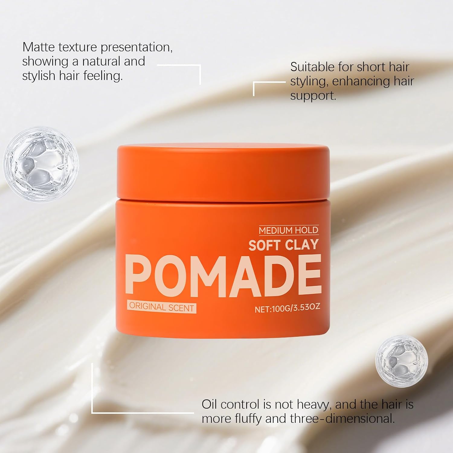 SPRINGSUGAR Soft Clay Pomade for Men, Medium Hold Matte Finish Hair Clay, Natural Texture Styling Wax, Non-Greasy Easy Wash Hair Styling Product, Long Lasting Flexible Hold, Original Scent 100g