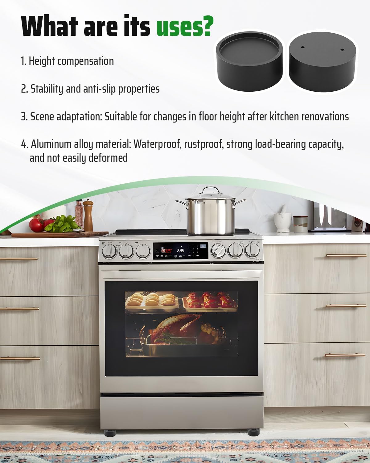 2Pcs Universal Range Extension Riser, 3/4inch Height, Compatible with Stove Legs up to 1-5/8 inch Diameter, Stove Oven Leveling Foot