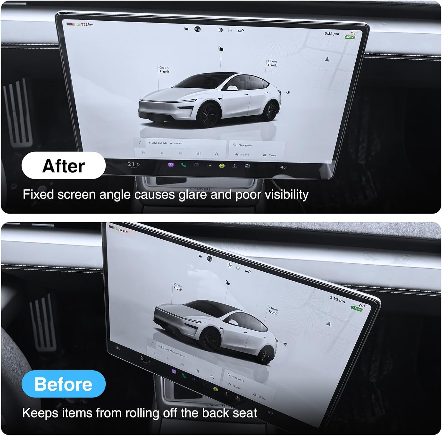 Screen Swivel Mount for Tesla Model Y Juniper 2025, 4 Way Rotation Adjustment Screen Rotating Holder for Model 3 Highland 2026 Interior Accessories (Left/Right 30° & Up/Down 15°)