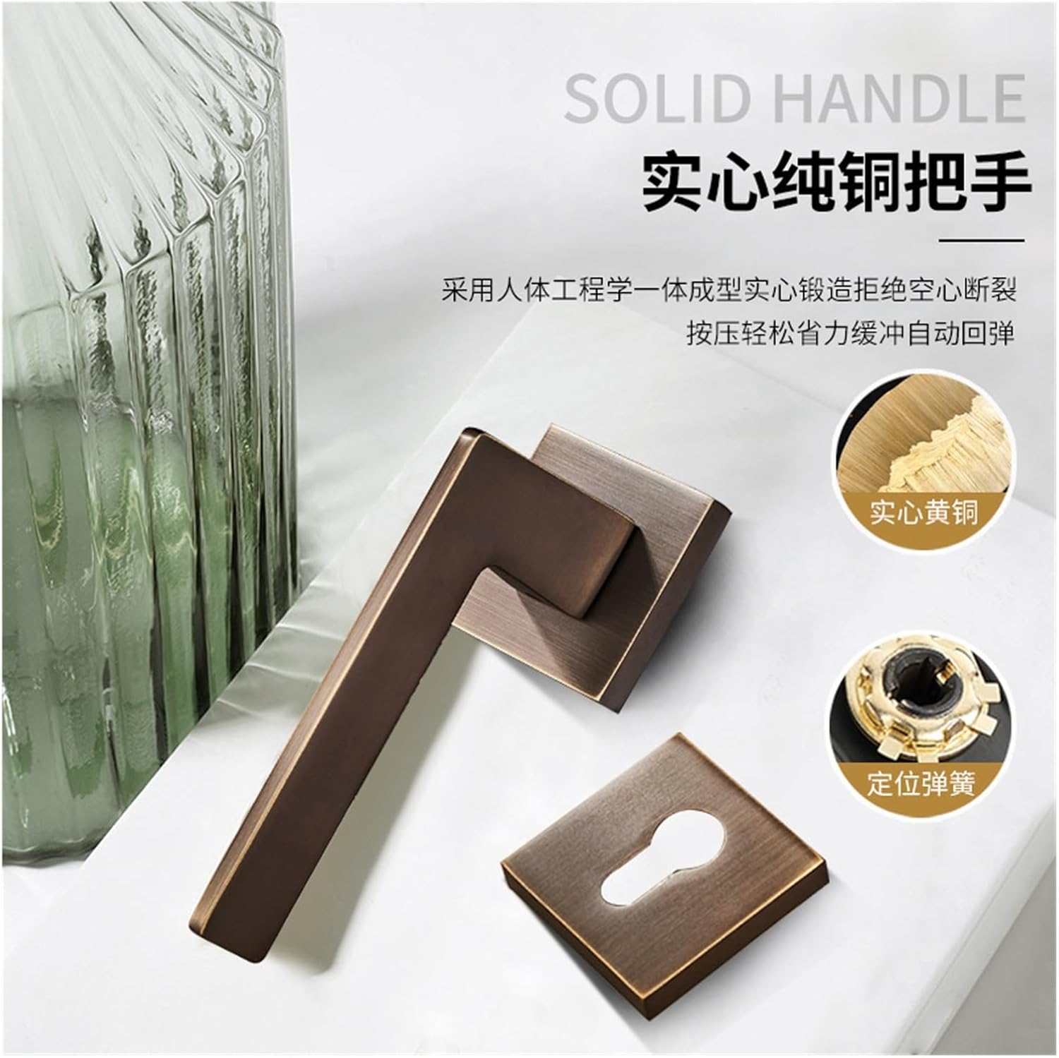 Bedroom Pure Copper Door Lock Square Split All Copper Handle Silent Bathroom Interior Door Lock