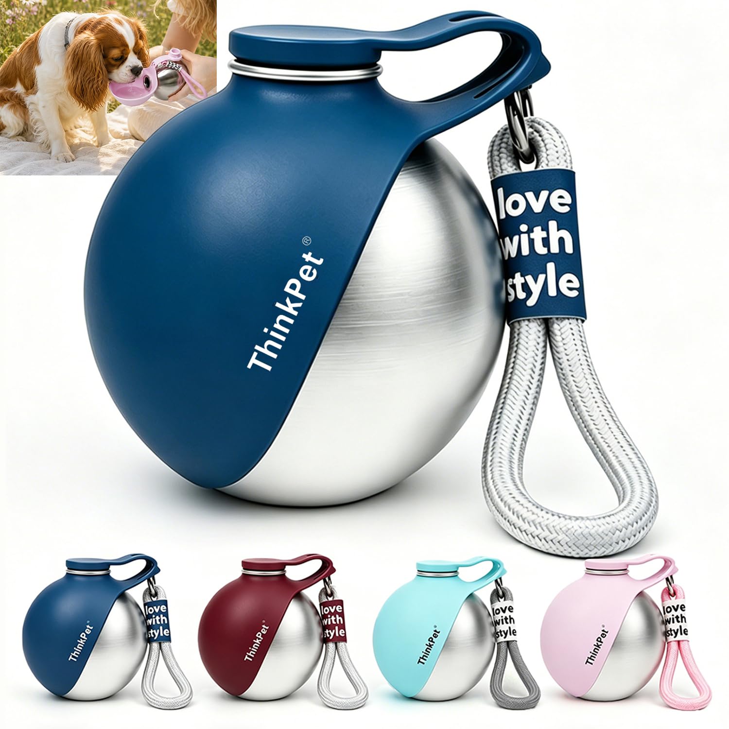 ThinkPet Leafsip 285ML Pet Water Bottle Lightweight Portable Cute Dog Water Bottle with Lanyard Leak-Proof BPA-Free for Small Dogs Cats Puppies Kittens Outdoor Walking Hiking Travel New Blue