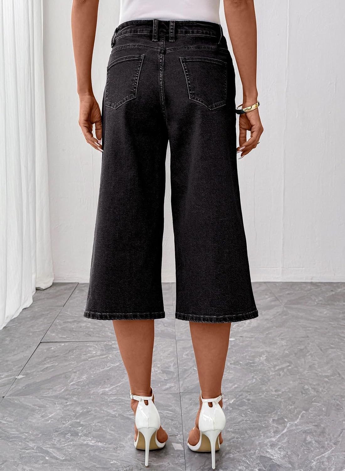 SHEWIN Capri Jeans for Women Straight Wide Leg High Waisted Strechy image 4
