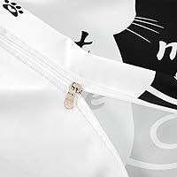 Vista 2 de Juego de ropa de cama "Lado del Gato y Mi Lado" tamaño Queen, blanco y negro, juego de funda de edredón con gato, funda de edredón moderna y simple
