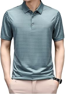 DAVBIR Men Polos Stripe Tactical Shirts Quick Dry Regular Fit Collared Lightweight Summer Breathable