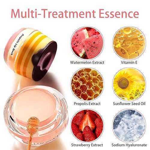 Miniatura 5 de 3 unidades de bálsamo labial de abeja, miel y fresa y sandía, máscara labial hidratante con propóleos durante la noche, bálsamo labial hidratante