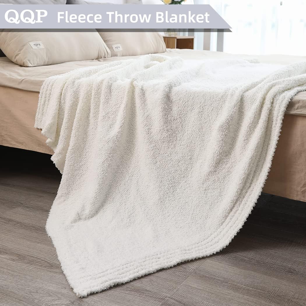 QQP Fleece Throw Blanket for Couch Super Soft Warm Blanket for Winter Knit Fleece Blanket Lightweight for Adults & Kids Cozy Blanket for Sofa Home & Traval As Gift(White)