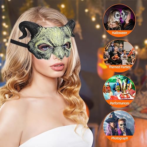 Miniatura 5 de STOBOK Máscara de diablo de Halloween, máscara de media cara de terror, cuerno aterrador, fantasma, cosplay para disfraz de Halloween, color beige