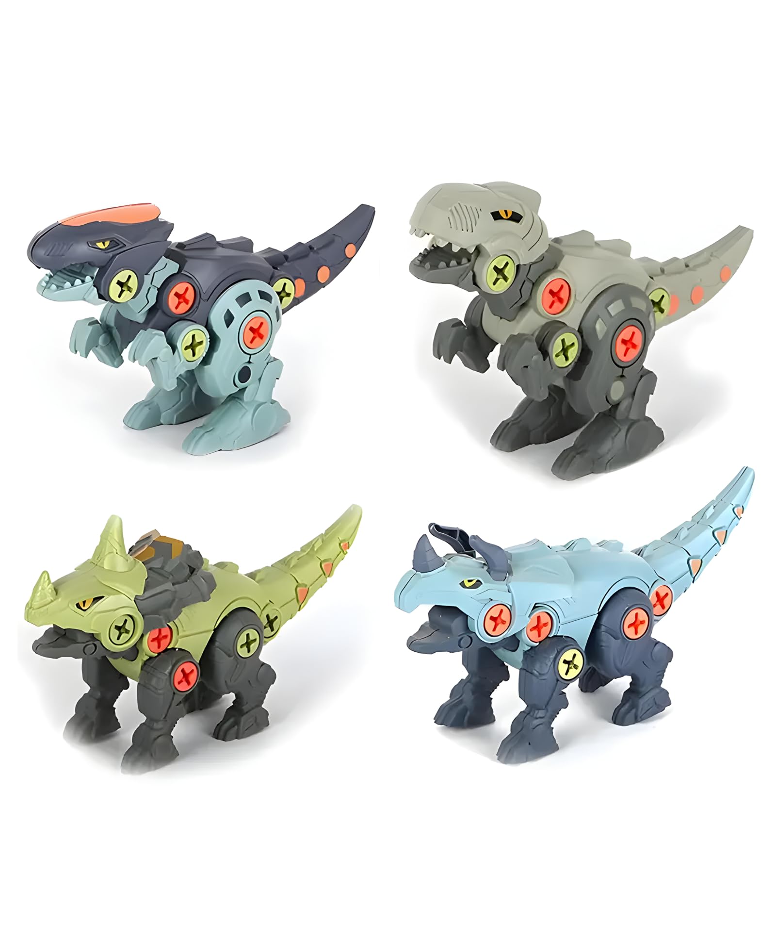 Buildable Dinosaur Toy Set with Screwdriver | Pack of 4 Assemble-and-Disassemble Dinosaur Figures | Kids Construction Play Toy | Multicolor | Pack of 4