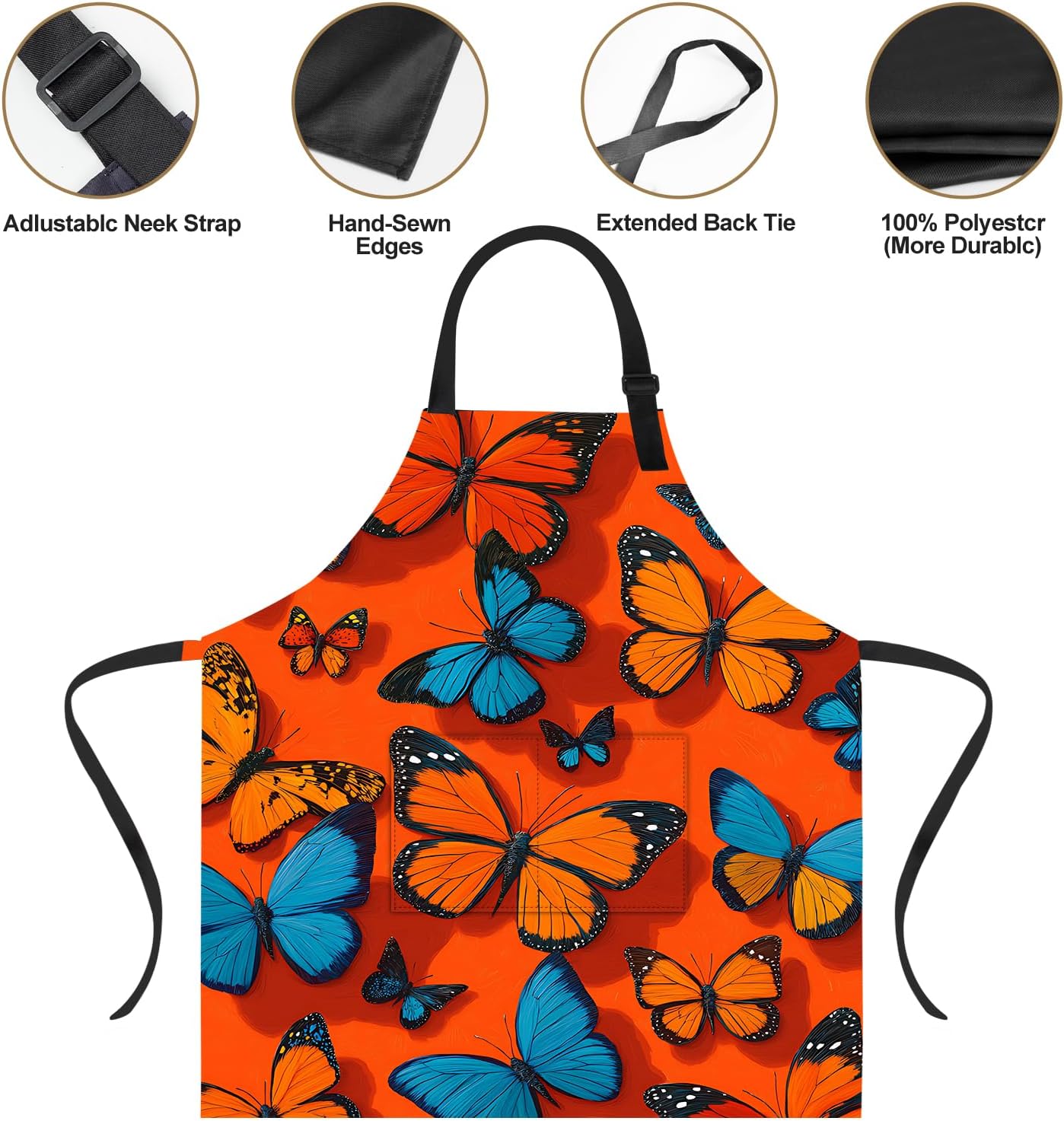 ANNA QUEEN Funny Cat Apron for Women Men with Pockets, Spring Sunflower Butterfly Apron Kitchen Chef Cooking Aprons