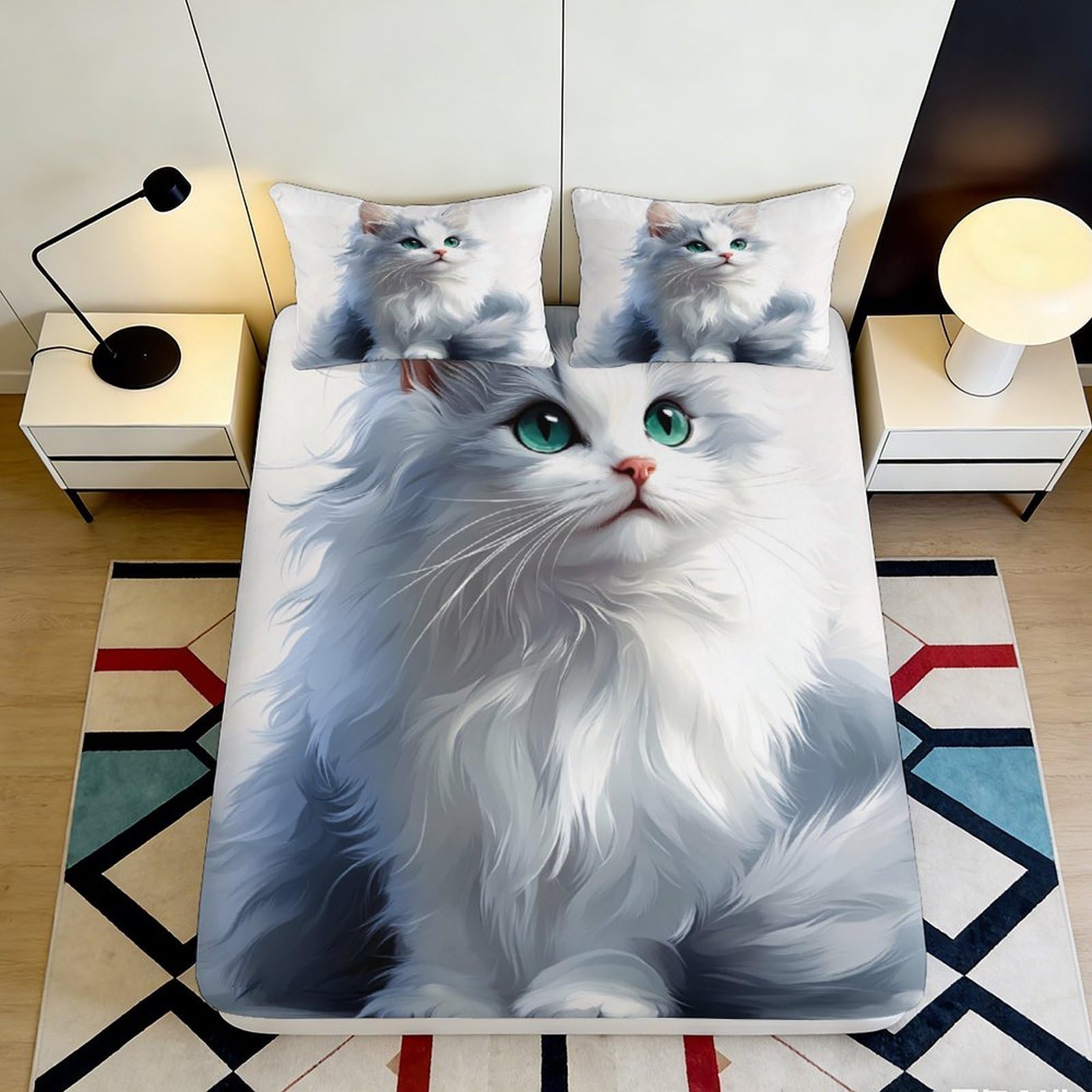 Uxinyoume Style-9 3D Printed Fluffy Cat Fitted Sheet Microfiber Soft Bedroom Decor Grey Kitten Bed Cover For Mattress Protection 90X200x25cm