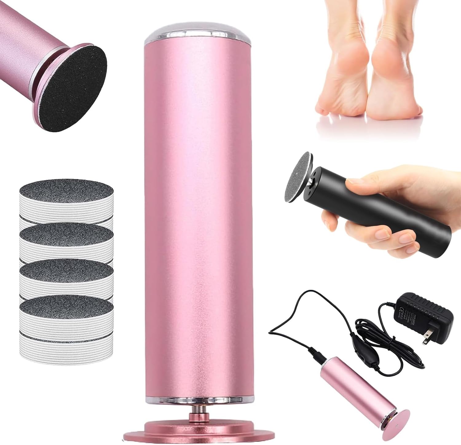 Electric Foot Polisher,Electric Foot File Nail Grinder 2 in 1,Professional Foot Sander Pedicure Tool for Feet Dry Dead Skin with 60 Pcs Sandpaper (Pink)