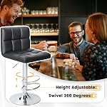 Victone Bar Stools Modern PU Leather Adjustable Swivel Barstools, Square Adjustable Counter Height Swivel Stool Armless Chairs Set of 2 (Black)