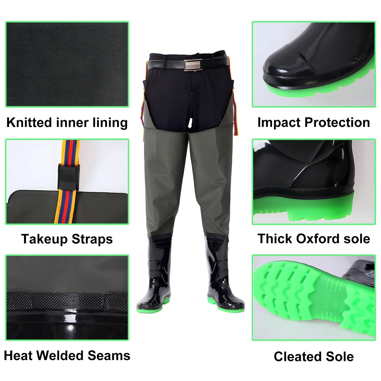 Stivali di Gomma Impermeabili per trampolieri dell Pantaloni da Pesca in Nylon a 2 Strati, Resistenti e Non Facilmente deformabili, for la Caccia, Le paludi e i Laghi(10)