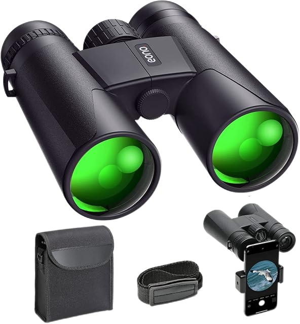 Amazon Brand - Eono Binoculars,10x42 HD Compact Binoculars with Clear Vision, Good Prism, FMC Lens, Waterproof Great for Bird Watching Hunting Travel Football Games with Smartphone Adapter