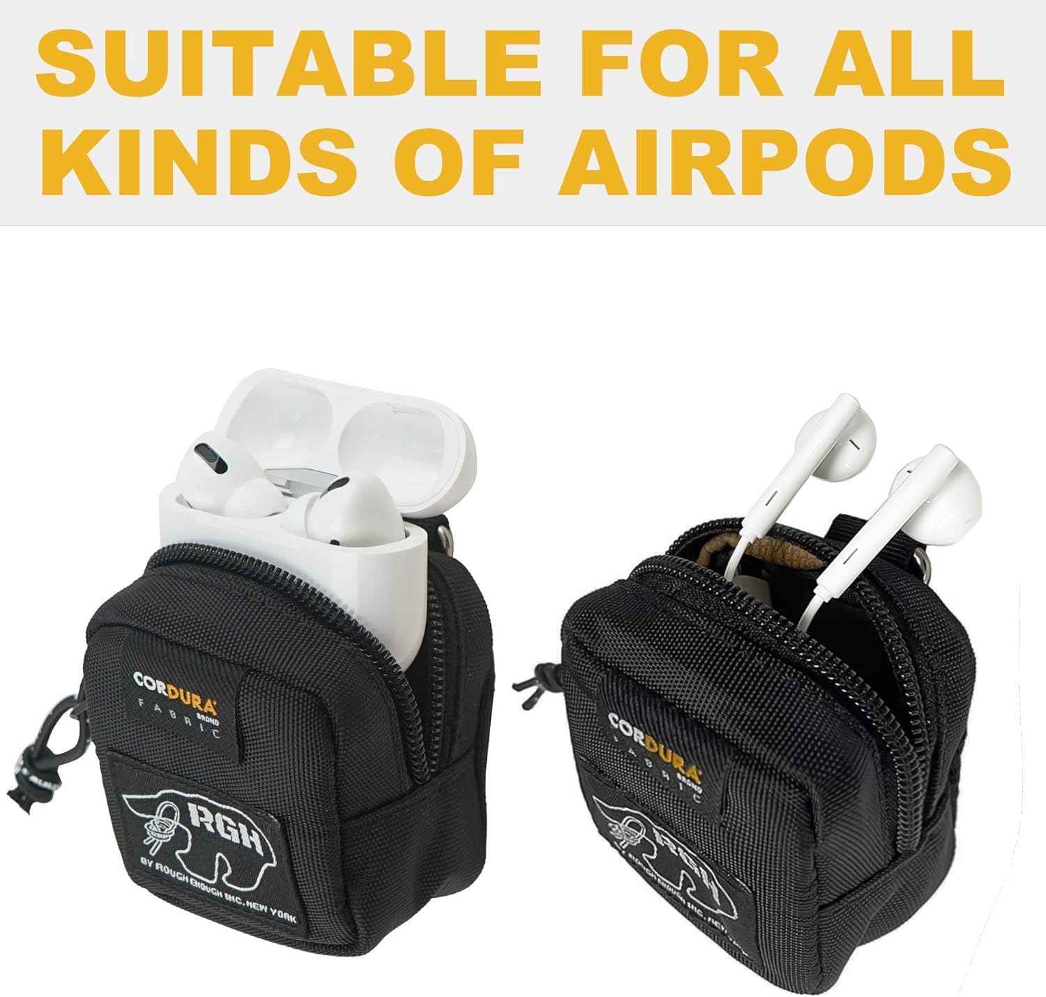 Rough Enough Earbud Case Pouch Headphone Storage Bag with Lanyard Neck Keychain for Earphone Earbuds Wireless Bluetooth Black