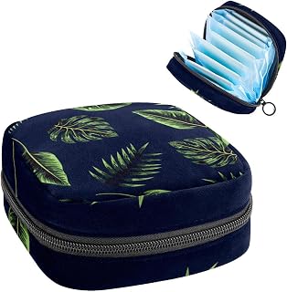 Period Pouch Portable Tampon Storage Bag,Tampon Holder for Purse Feminine Product Organizer,Tropical Leaf Navy Blue, Multicolor, 4.7x6.6x6.6 in/12x17x17 cm