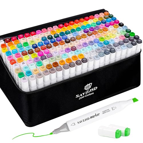 SAVZJSD 200 Colors Alcohol Markers, Alcohol Markers Set for Adults, Artists in Coloring, Sketching & Drawing (Fine & Broad)