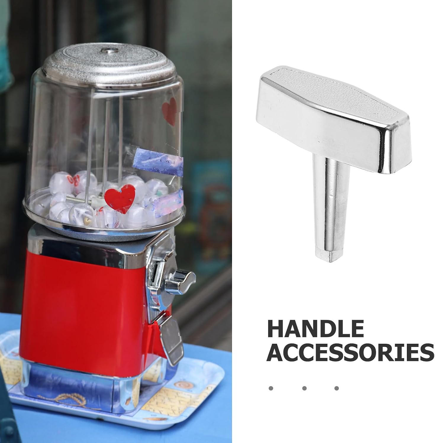 YARNOW Heavy Duty Metal Gumball Machine Handle Replacement for Vending Machine Accessories Featuring Firm Grip and Easy Installation Silver Crank Handle and Maintenance