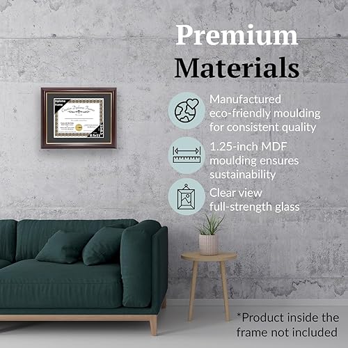 Vista 146 de Creative Picture Frames Marco de diploma de borde dorado caoba de 12 x 16 pulgadas con vidrio negro y colgadores de pared instalados, marco