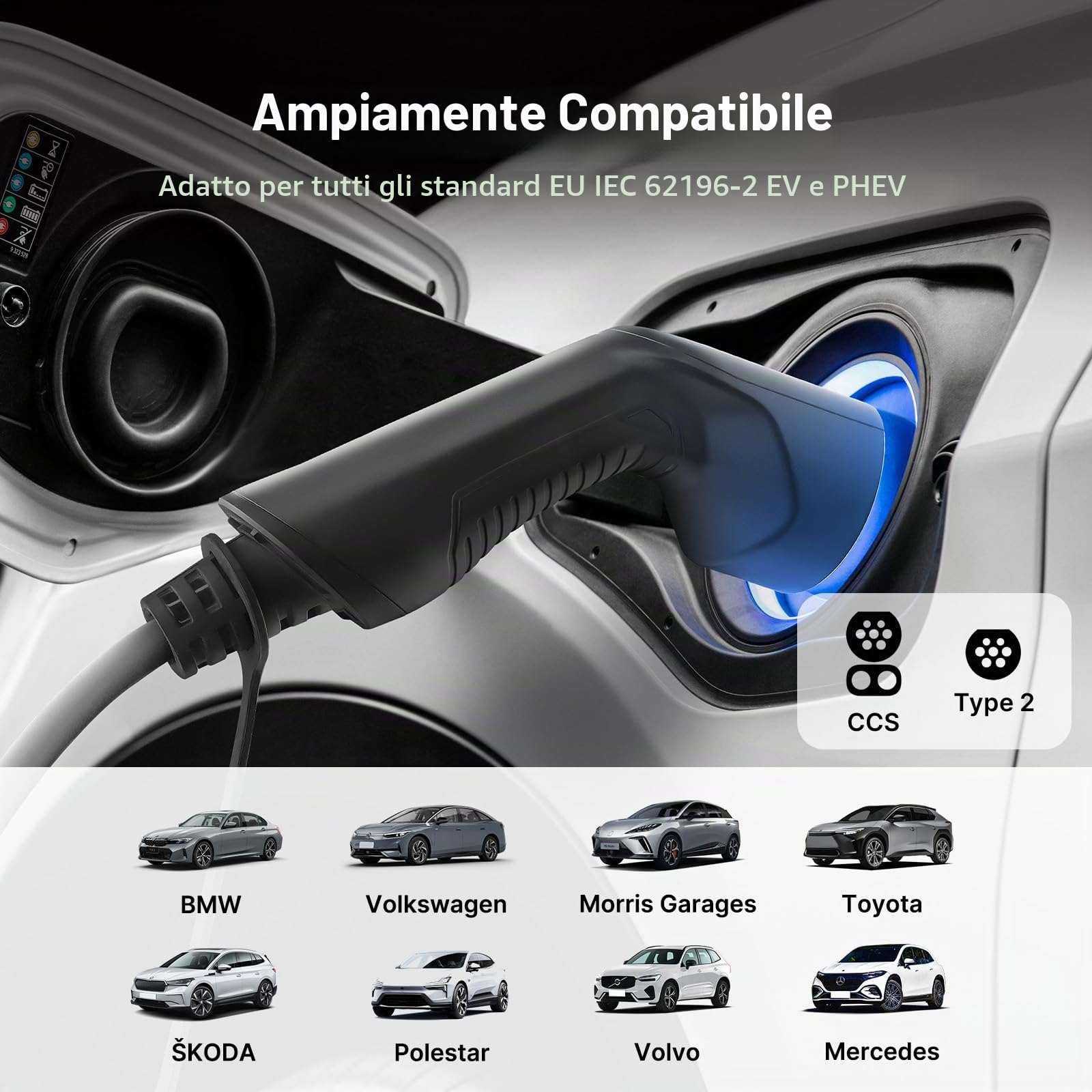 Caricatore EV 1 fase tipo 2 Mobile Wallbox 7,2 KW con spina 32 A, caricatore EV 1 fase con cavo di ricarica da 6 m, IP66, impermeabile, stazione di ricarica mobile per EV PHEV