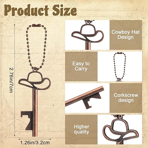 Miniatura 2 de 20 unidades de abrebotellas con sombrero de vaquero, recuerdos de fiesta - Diseño rústico occidental vintage, abridores de cerveza de metal duradero