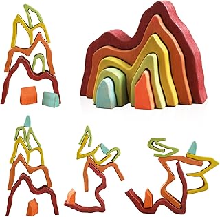 JETM·HH Wooden Rainbow Stacking Toy | House Bulding Block | Montessori Geometry Educational Stacking Game | Learning Educational Toys for Kids Baby Toddler（Volcano）