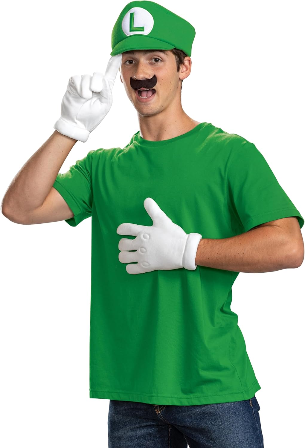 Disguise Luigi Adult Costume Accessory Kit, Official Super Mario Costume with Hat and Mustache, One Size Adult