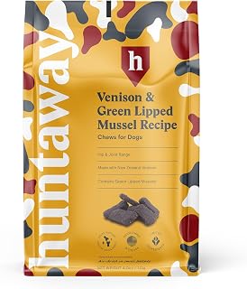 Venison & Green Lipped Mussels Chews for Dogs - 1 Pack of 4oz Air-Dried, Grain-Free, Novel Protein Dog Treats - Glucosomine, Chondroitin, Hyaluronic Acid & Omega-3, Hip & Joint Support