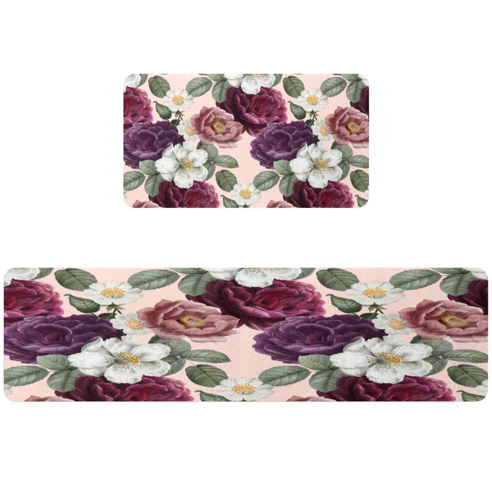 Lot de 2 tapis de cuisine à motif floral romantique d'une élégance durable