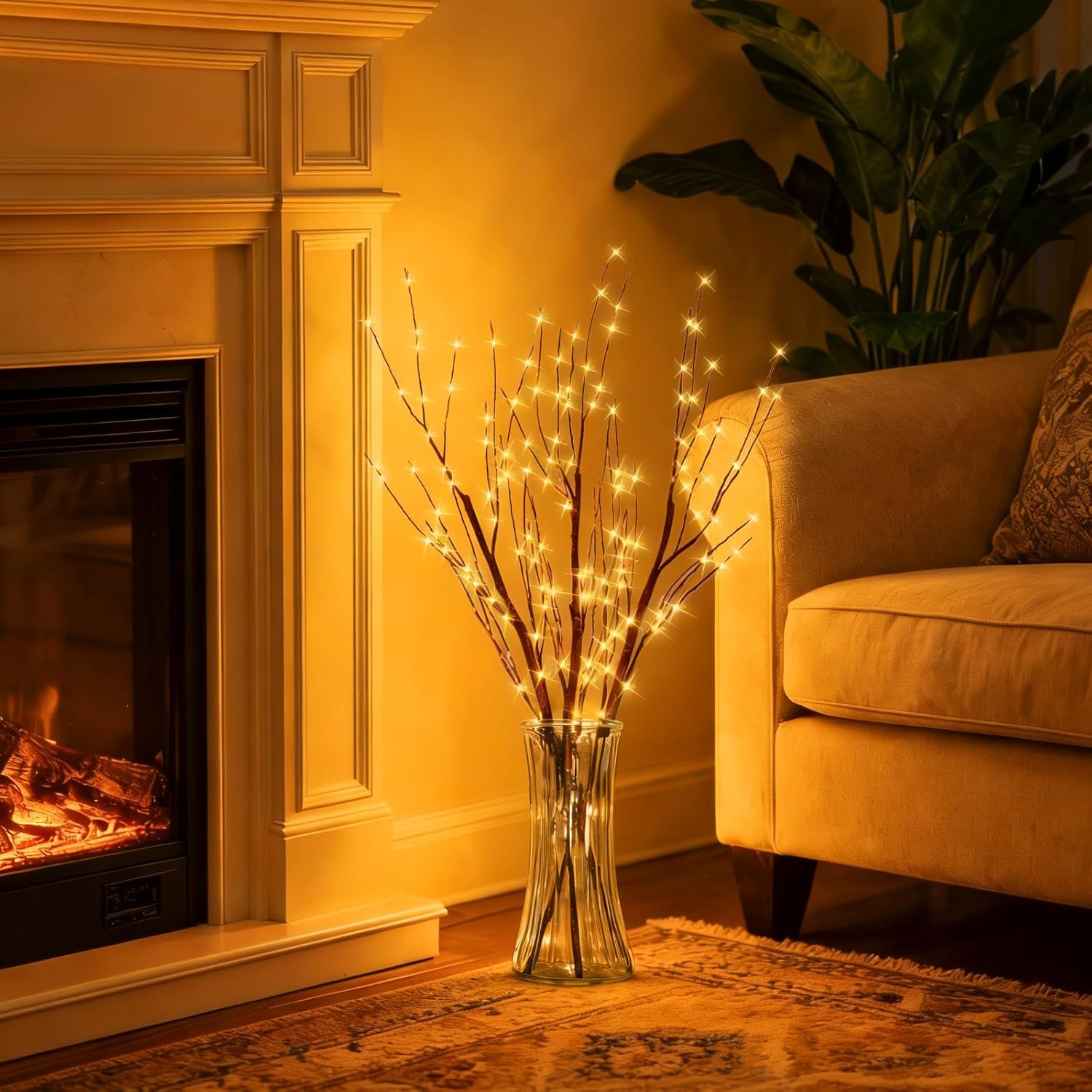 Lighted Brown Branches Lights Plug in with Timer 33IN 180 LED Lights, Twinkling Light Up Tree, DIY Flexible Willow Branches for Christmas Room Vase Decoration,Bedroom, Wedding, Party(Vase Excluded)