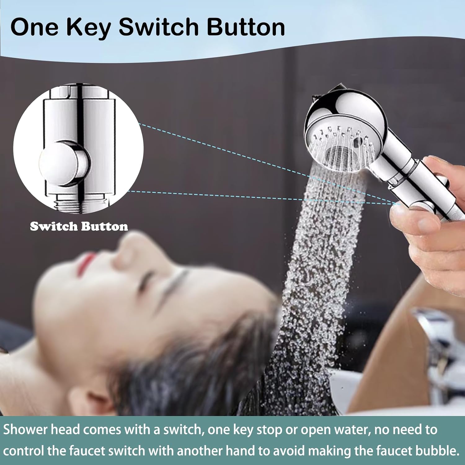 Shampoo Bowl Hose and Sprayer, 1/4’’ Nut Stainless Steel Salon Sink Hose with Spray Head Replacement Part to Attach Shampoo Bowl Faucet Vacuum Breaker, Dual Sprayer Model, One Click Water Stop Button