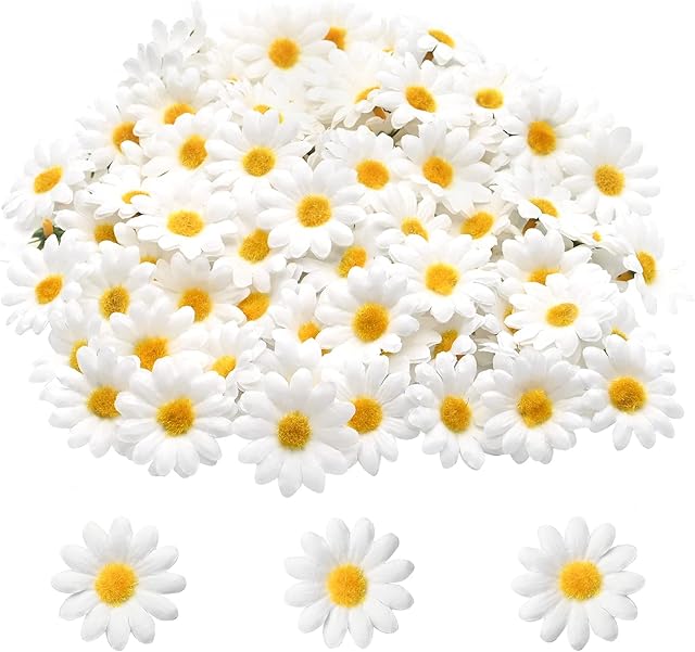 Yibang 100Pcs Artificial Daisy Flowers Heads, Mini Fake Gerbera Petals 4.5cm, DIY Flower Decorations for Home Wedding Party Wreath Hairpin Scrapbooking Craft Accessories (White 4.5cm)
