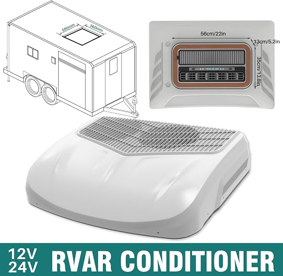12 V Air Conditioner for Car and RV - Quiet 3-Motor Car AC with Intelligent Control, Ultra-Thin Body, Double-Layer Evaporator, and Removable Filter - Ideal for Trucks, RVs, Trailers & More
