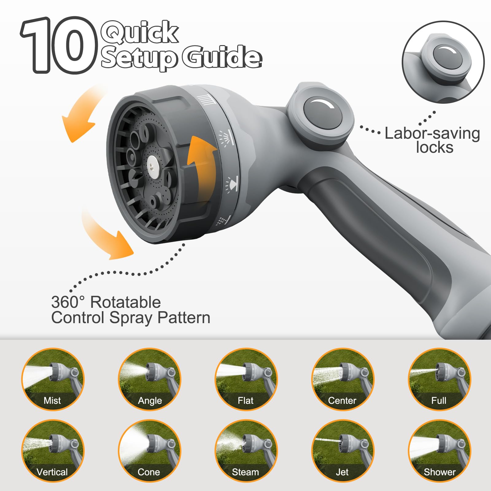 Enrouleur Tuyau Arrosage Mural 28+2m, Devidoir Automatique 180° Pivotant, Tuyau 1/2", Auto-Stop & Any-Lock, avec Pistolet d’Arrosage Multifonction et Adaptateur Robinet, pour Jardin, Voiture