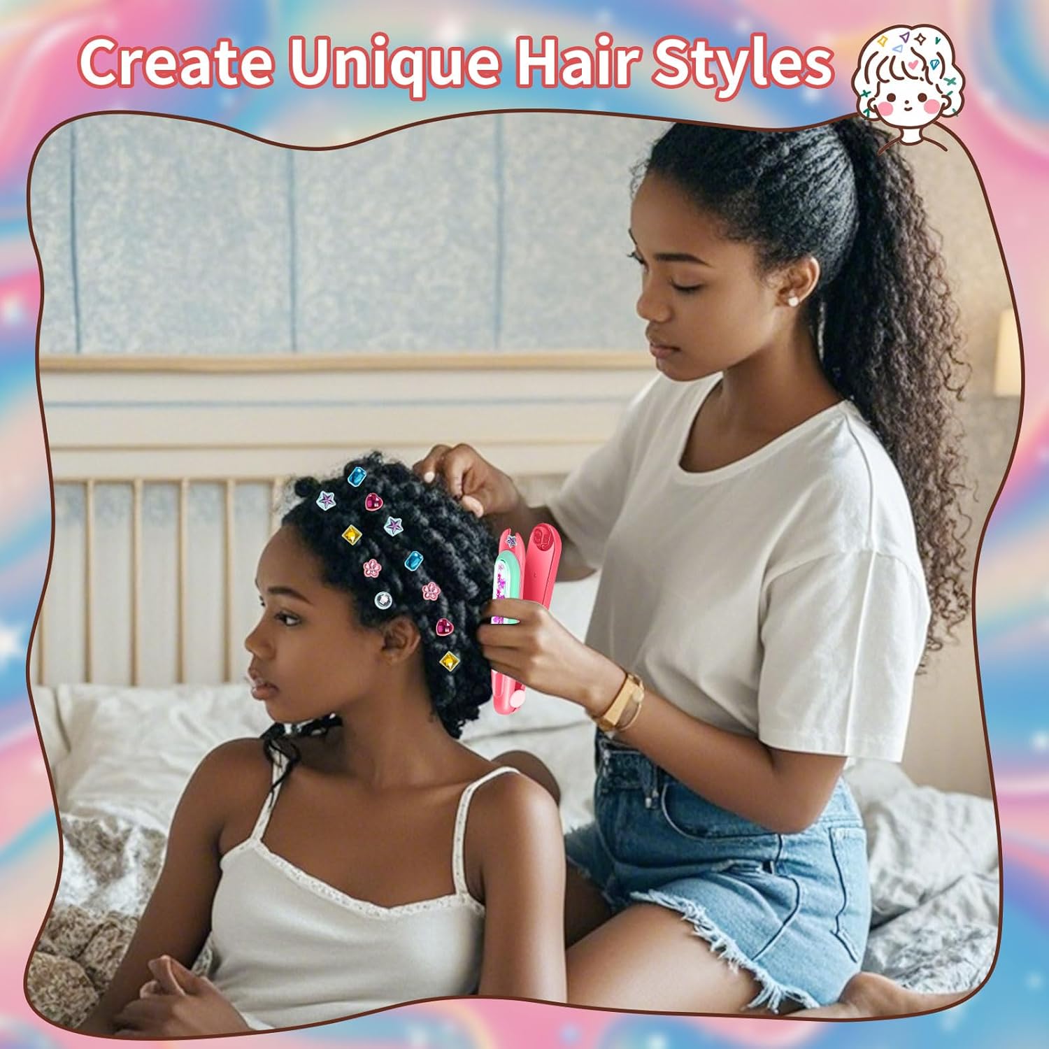 Hair Gem Stamper Kit, Bling Hair Jewels for Girls Toys, Hair Styling Tool with Reusable Shining Diamonds, Birthday Gifts Toys for Girls image 3 of 6 B0DMSR44GW