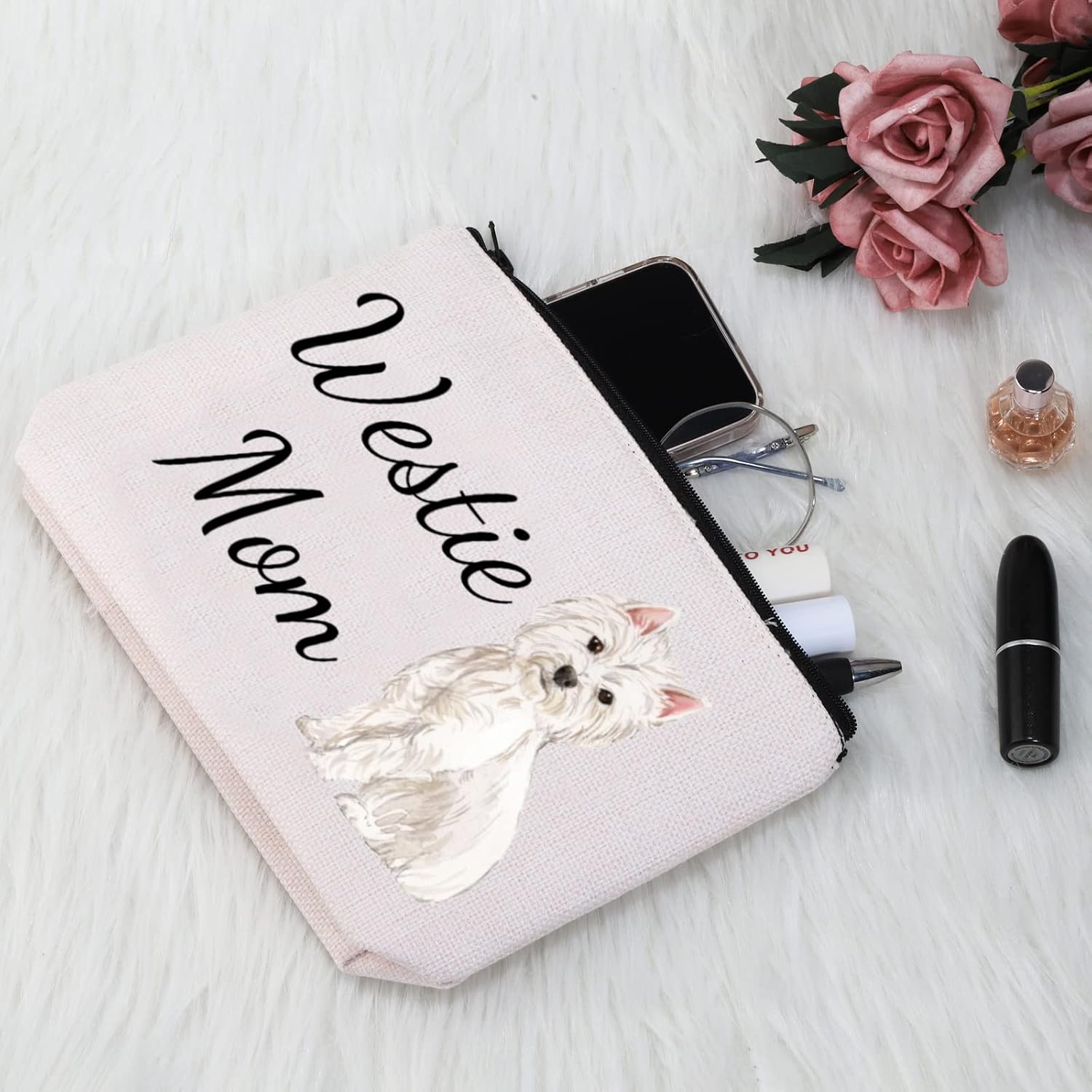 G2TUP Westie Lover Gift Westie Mom Makeup Bag West Highland Terrier Dog Owner Cosmetic Bag Dog Mom Pet Lover Gift Zipper Travel Bag (Westie Mom White Bag) image 4