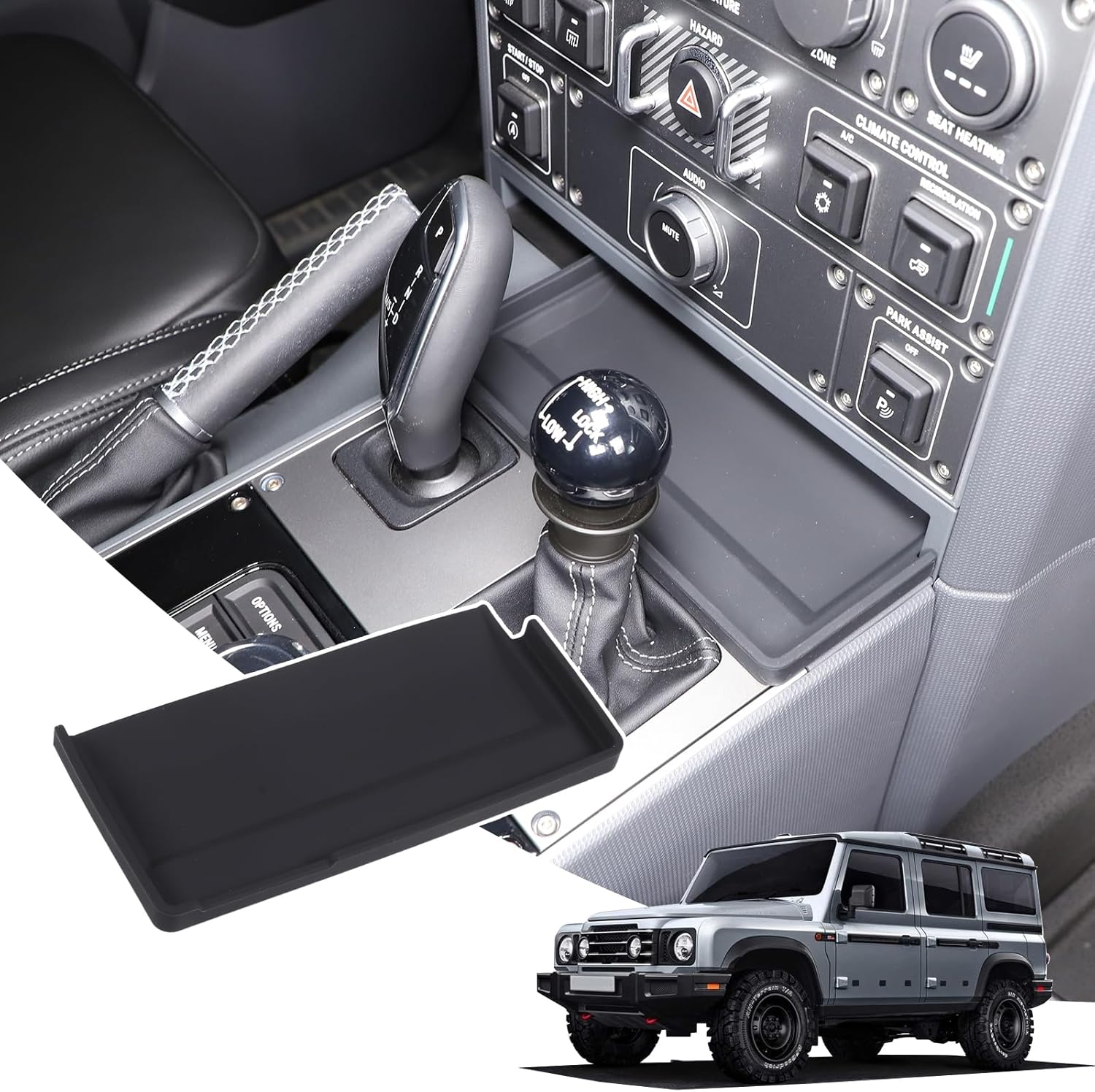 Gear Shift Center Console Front Tray Organizer Compatible with INEOS Grenadier 2020-2024, Center Console Organizer Insert Tray Accessories (Black)