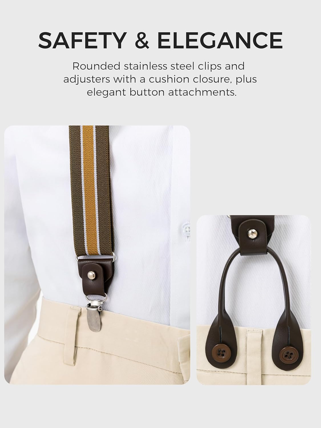 Suspenders for Men with Clip & 6 Buttons 1.4in Y-Shape Stainless Steel - Image 3