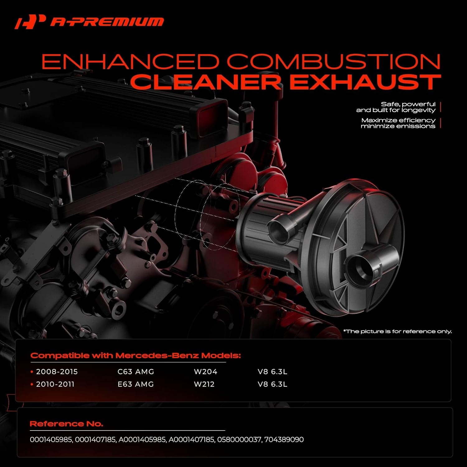 A-Premium Secondary Air Injection Smog Pump Compatible with Mercedes-Benz W204 Series C63 AMG 2008-2015, W212 Series E63 AMG 2010-2011, 6.3L