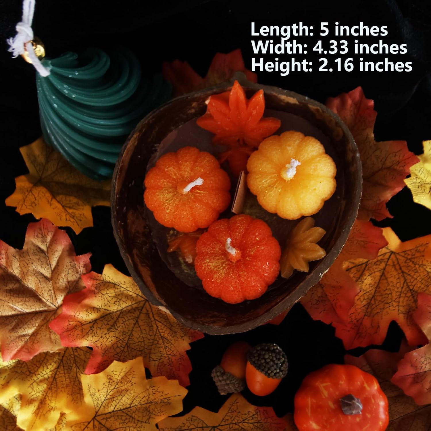 Pumpkin & Maple Leaf Scented Candle, Decorative Candle with Pumpkin & Orange Blossom Fragrances, Soy Wax Coconut Bowl for Rustic Home Décor, Festival Celebration