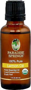 Paradise Springs Organic Lemon Essential Oil, 100% Pure and Natural Organic Lemon Essential Oil for Diffusers for Home Aromatherapy, Massage, Humidifiers, 1 fl oz 15ml