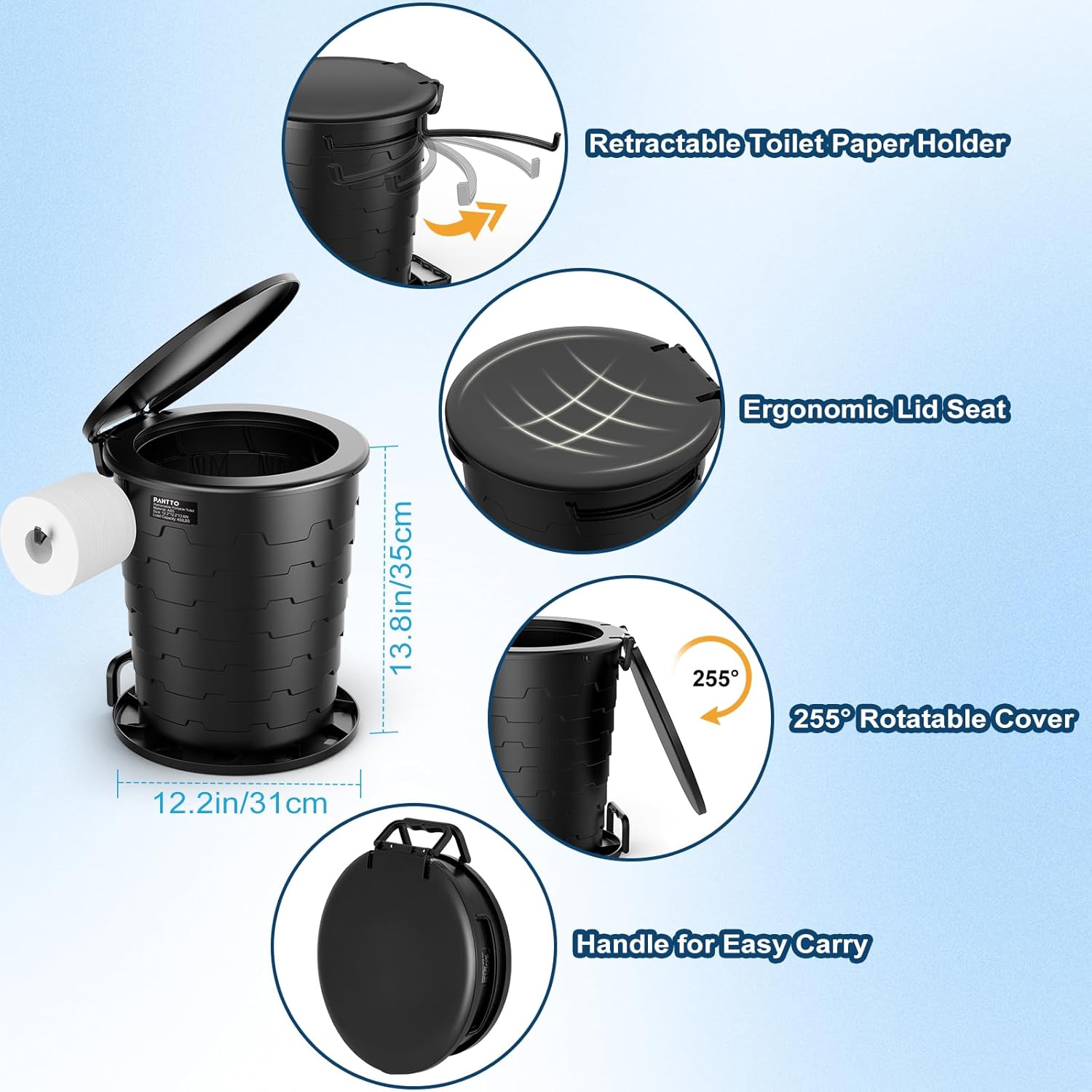 Camp Toilet for Adults, Upgraded 2nd Generation, Retractable Portable Camping Toilet with Paper Holder & Lid, Porta Potty Adjustable Height for Travel, Car, RV, Road Trip, baos portatiles para adultos