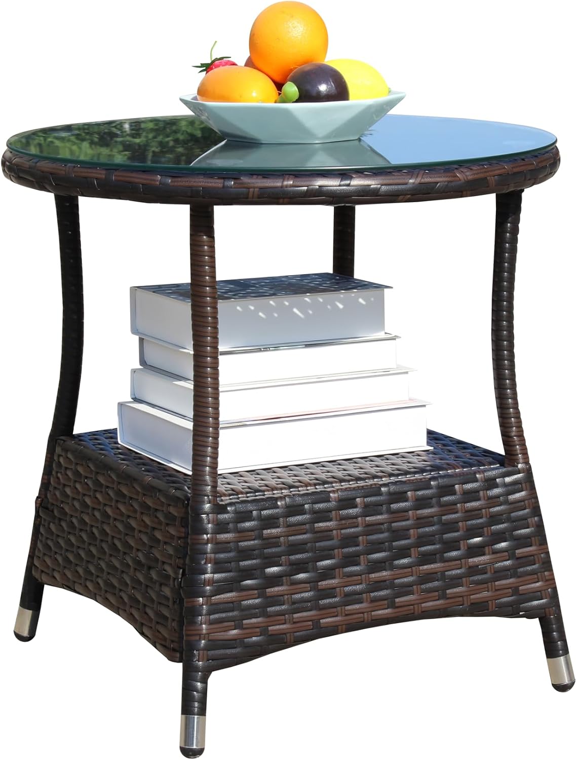 IRONORA Outdoor Patio Furniture 1 Round Coffee Table with Clear Tempered Glass