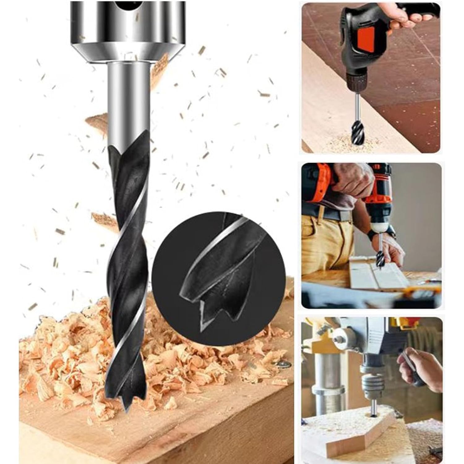 オーガードリルビット 木製クイックチェンジシャンク 4フルート 1/4インチ 六角シャンク 木工用穴 ソフト&amp;ハードウッド、
