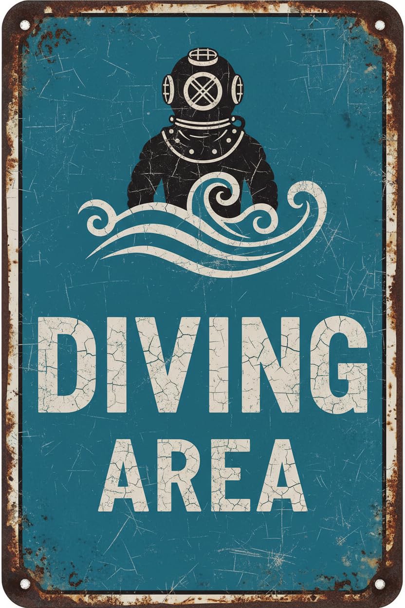 Wall Decor Diving Area - General Sign Metal Sign 8x12Inch Clear Signage For S, Fences Vintage Signs Aluminum Plates Printed