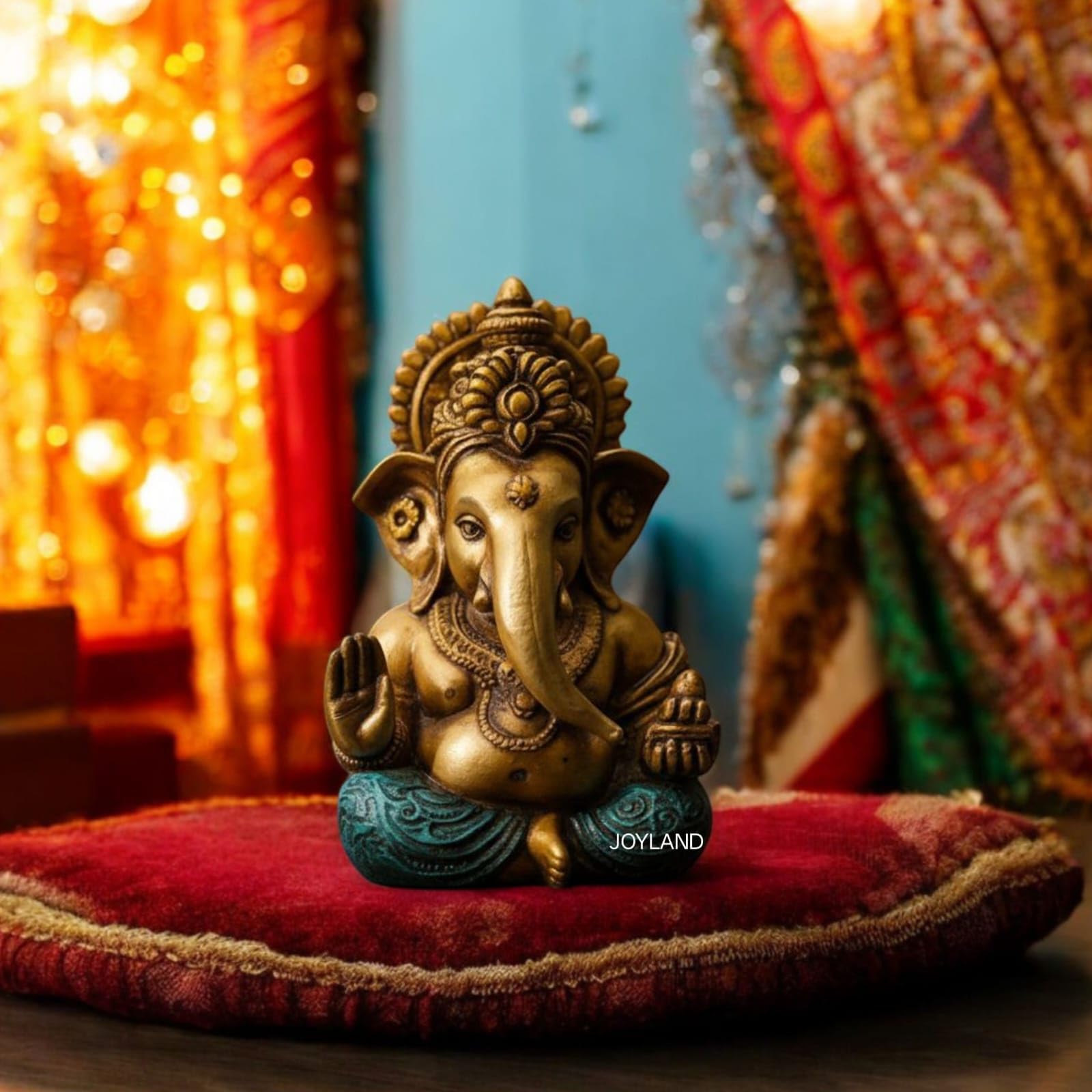 JOY LAND Ganesh Idol for Car Dashboard - Lord Ganesha Murti for Home Temple, Office Desk, Puja & Gifting - Small Ganpati Bappa Statue Gold Finish Polyresin Vighnaharta Showpiece (Size: 3.5 Inch)